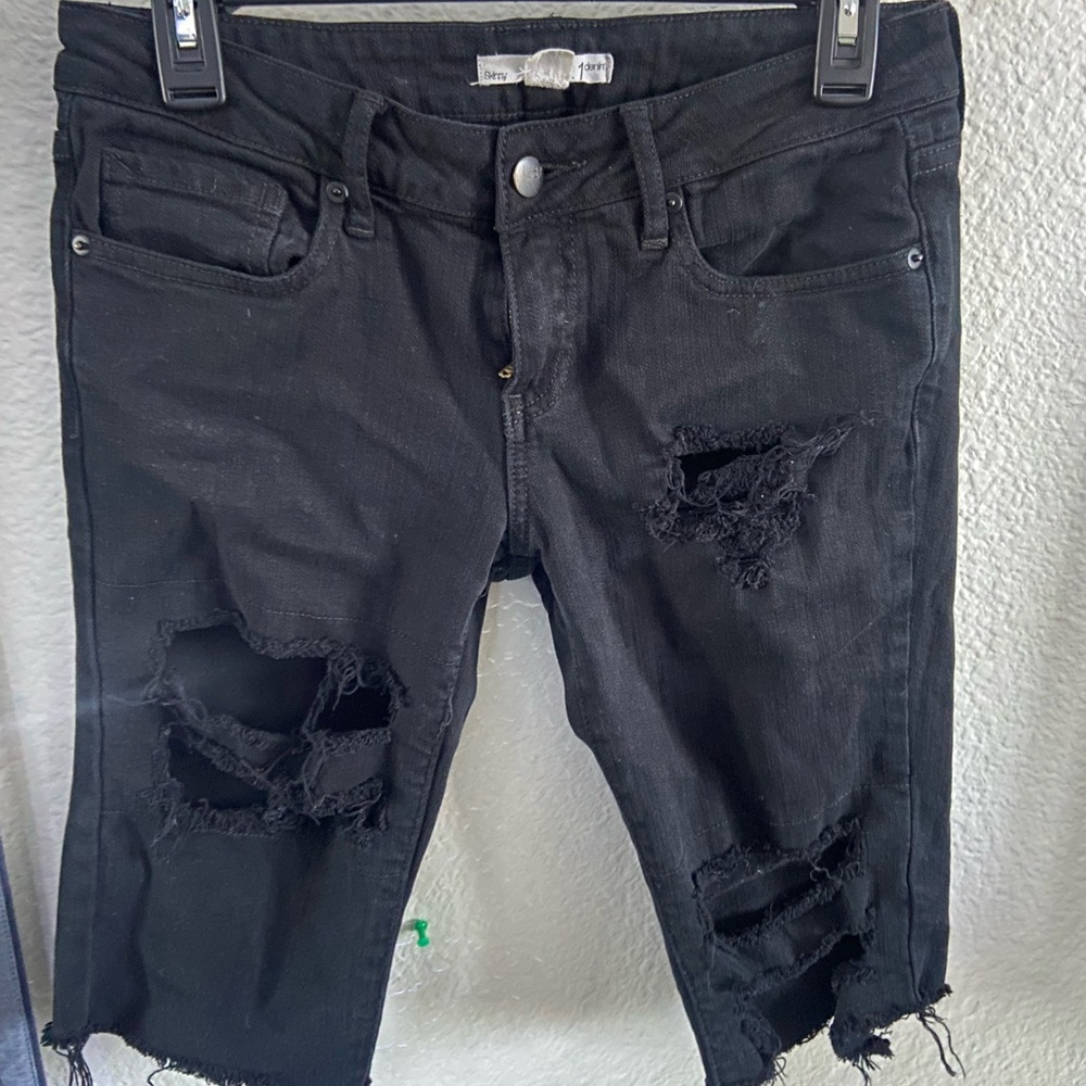 Black Distressed Denim Shorts
